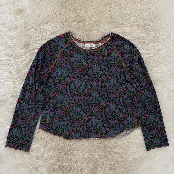 Natural Life Lily Cotton Long Sleeve Tee Shirt Blue Pink Floral Lettuce Hem - Picture 2 of 11